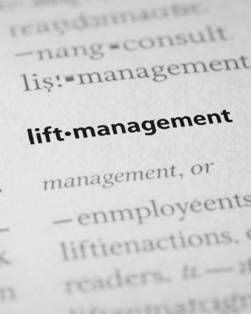 Liftmanagement als Wort auf weißem Hintergrund für Leistung Liftmanagement bei PLANWERK X